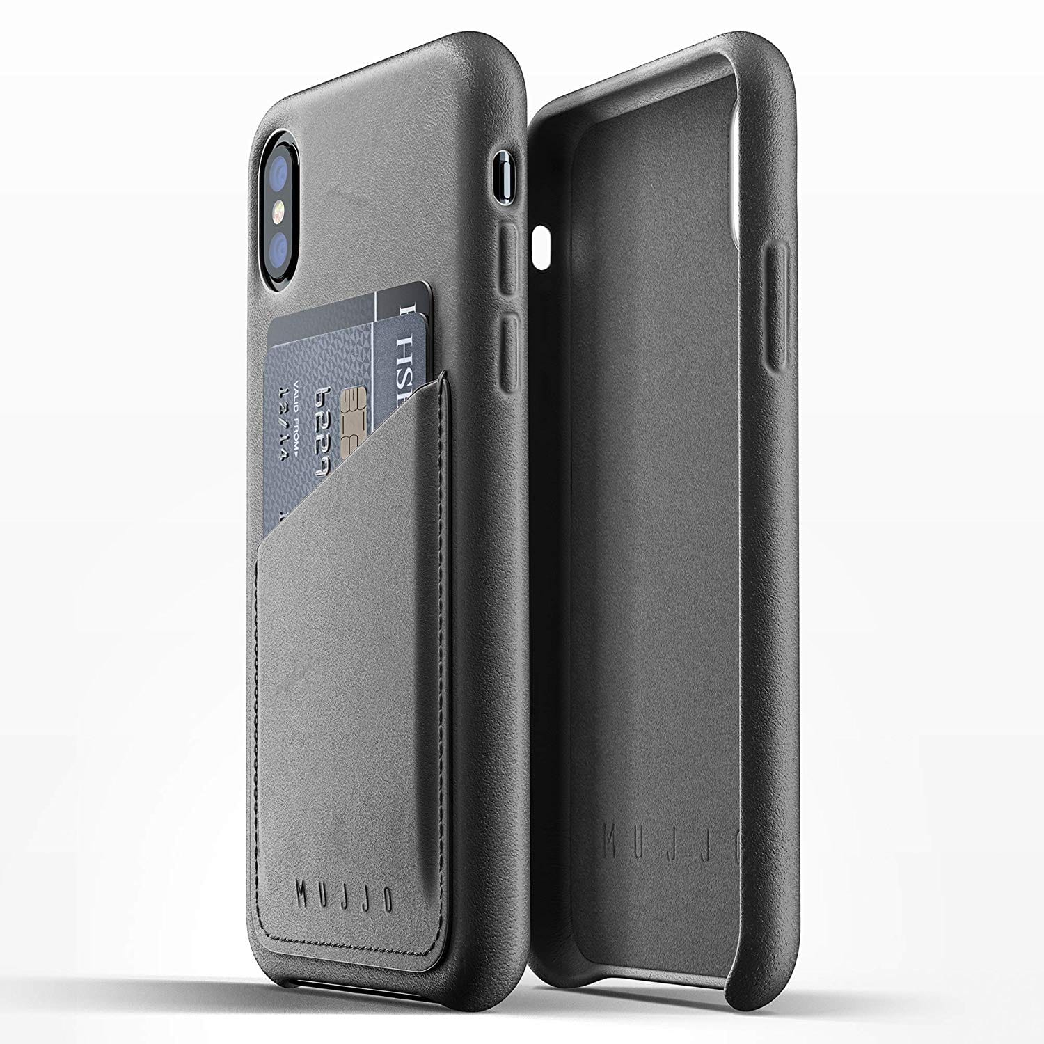 Mujjo Full Leather Wallet case for Apple iPhone Xs, iPhone X - Gray