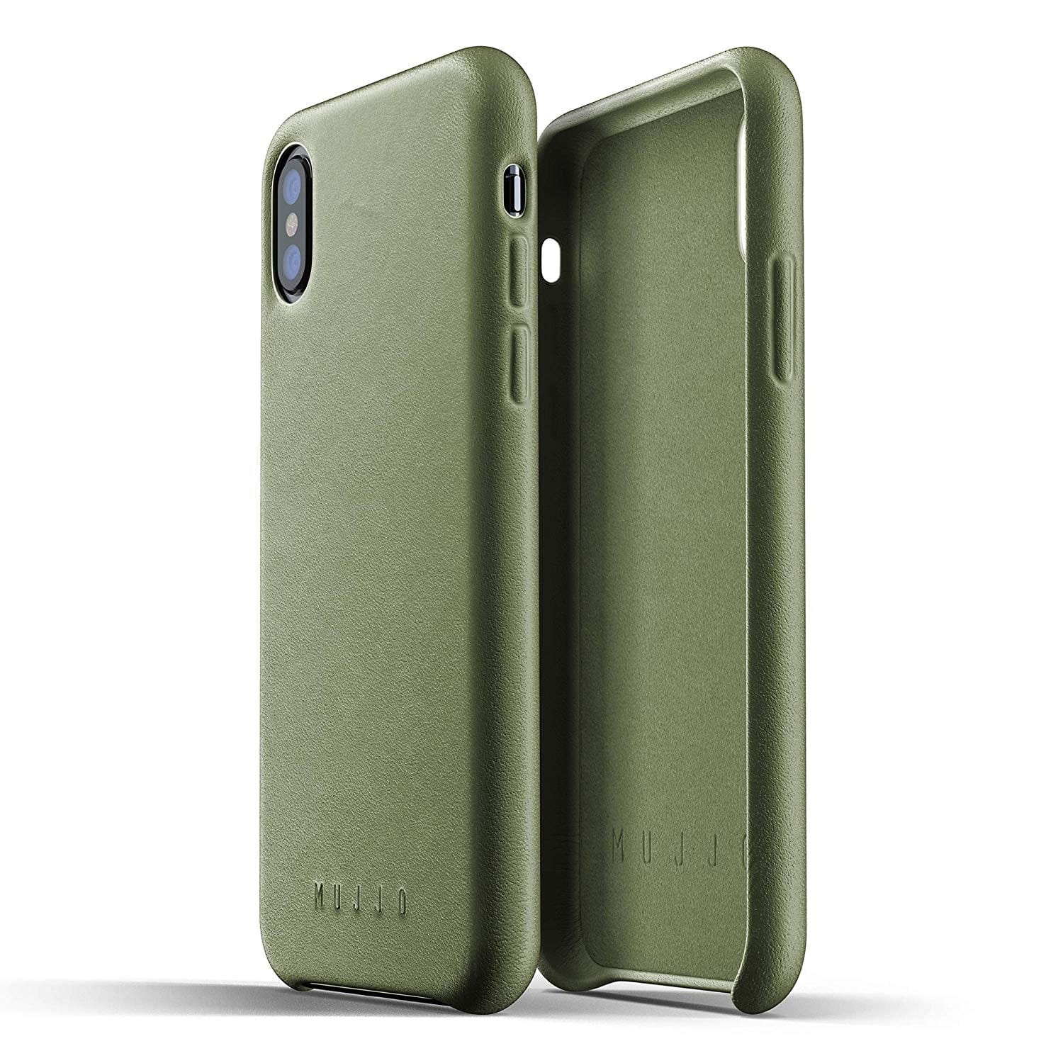 Mujjo Full Leather case for Apple iPhone Xs, iPhone X - Olive Green
