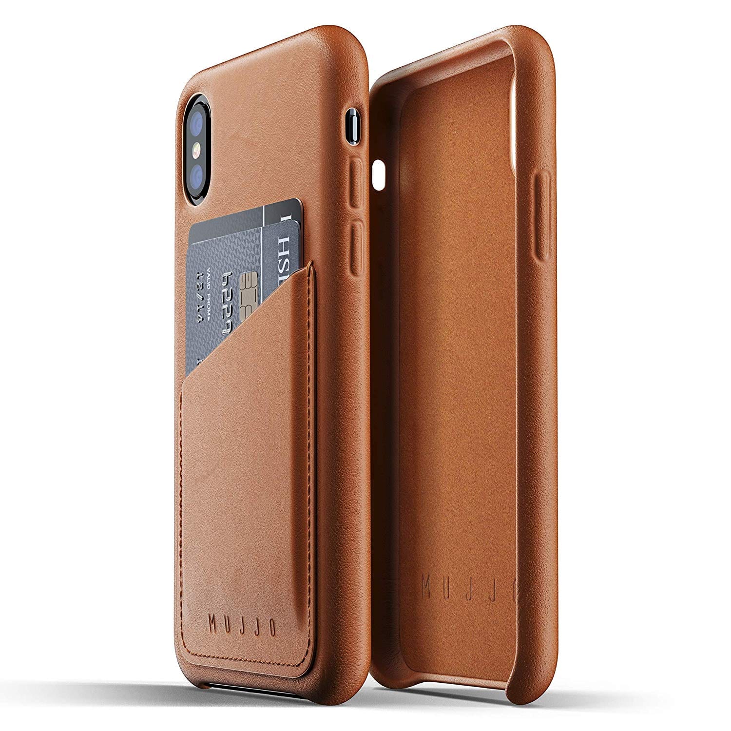 Mujjo Full Leather Wallet case for Apple iPhone Xs, iPhone X - Tan