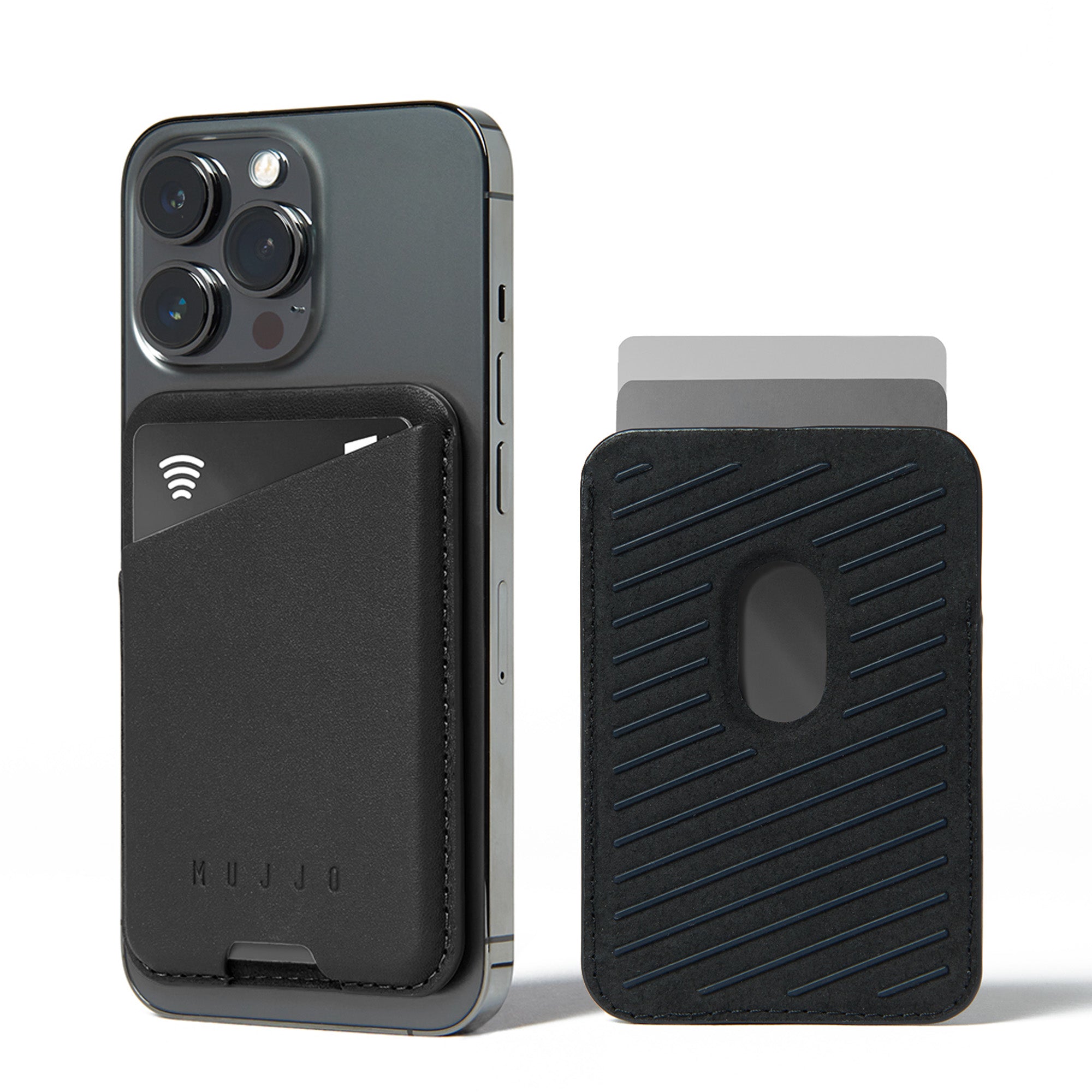 Magsafe Wallet Mujjo Full Leather Wallet Case IPhone 14 Pro Blue